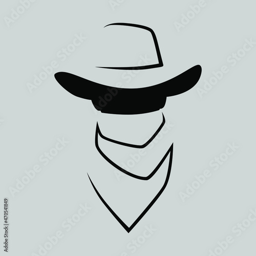 Cowboy masked outlaw portrait symbol on gray backdrop. Design element