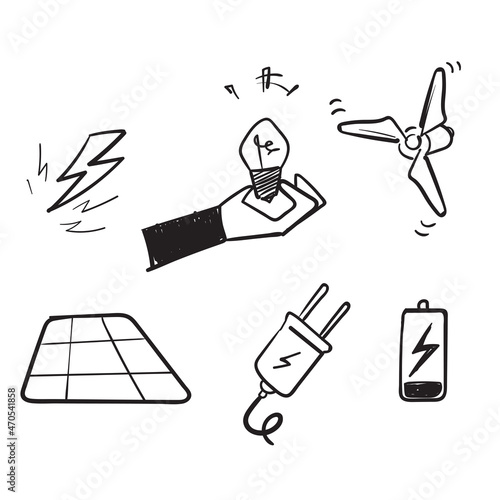 hand drawn doodle electricity related icon illustration vector isolated