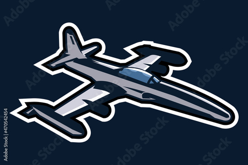 American cold war stealth fighter plane vector illustration. simple aircraft logo, military equipment.