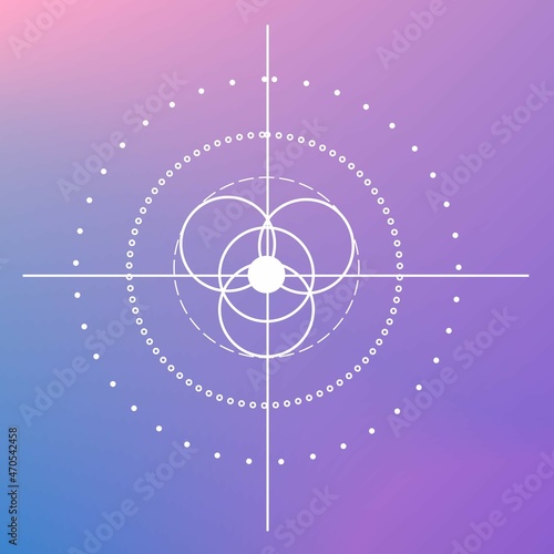 Abstract illustrtion of simple mandala with dots and dash, in pink gradient background