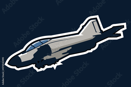 American cold war stealth fighter plane vector illustration. simple aircraft logo, military equipment.