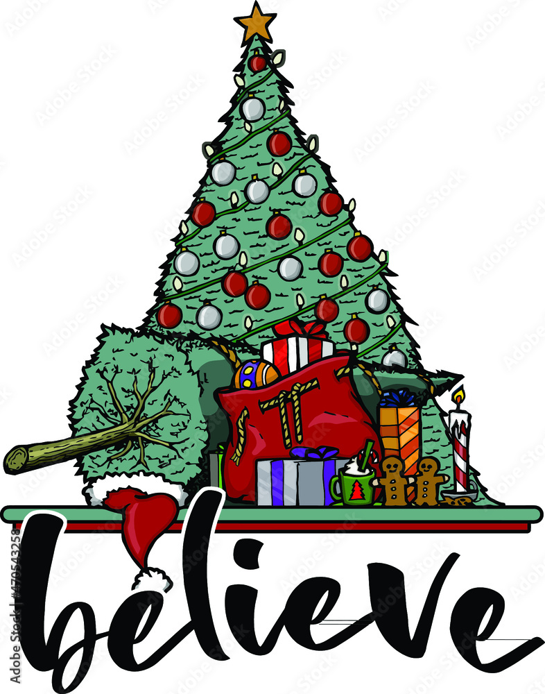 christmas tree with wrapped gifts | believe | christmas design