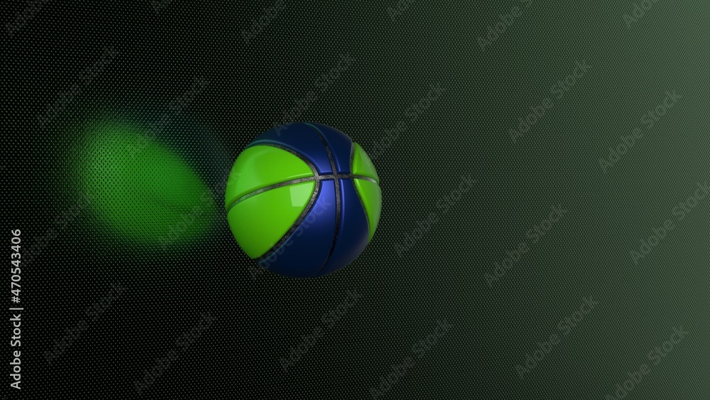 Blue-green basketball on metallic green dots wall under spot light. 3D illustration. 3D high quality rendering. Blue-green basketball on metallic green dots wall under spot light. 3D illustration. 3D high quality rendering.