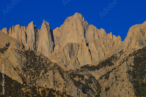 Early morning on Mount Whitney from the Alabama Hills National Scenic Area, Lone Pine, Eastern Sierra, California, USA
