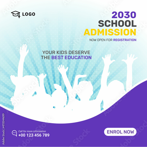 School education admission social media post template & back to school web banner or square flyer poster