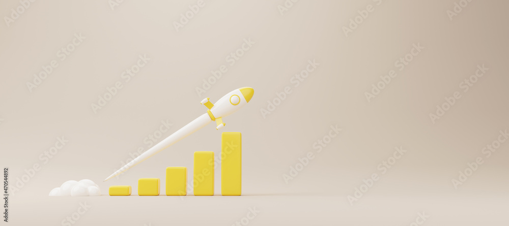 Growthing graph bar with rocket rising moving up. Start up business ...