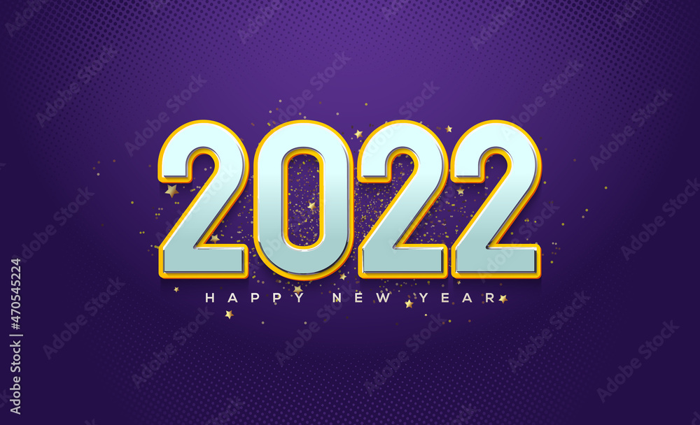 2022 happy new year with white numbers wrapped in yellow