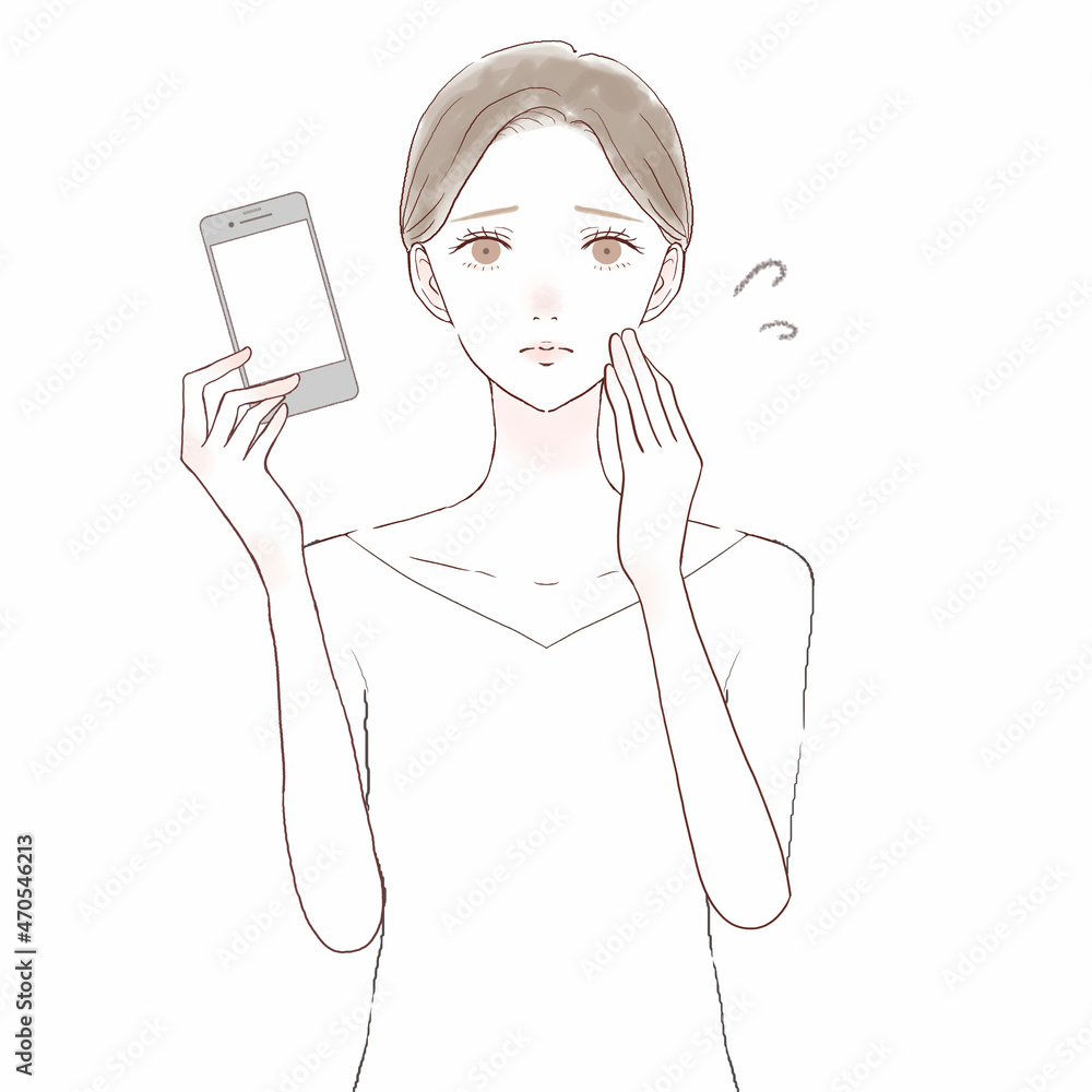 スマホを持つ、困っている女性