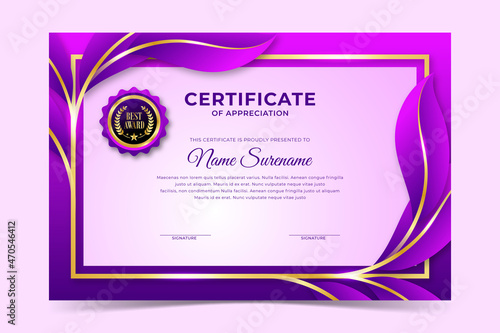 Purple golden leaves frame Environmental certificate