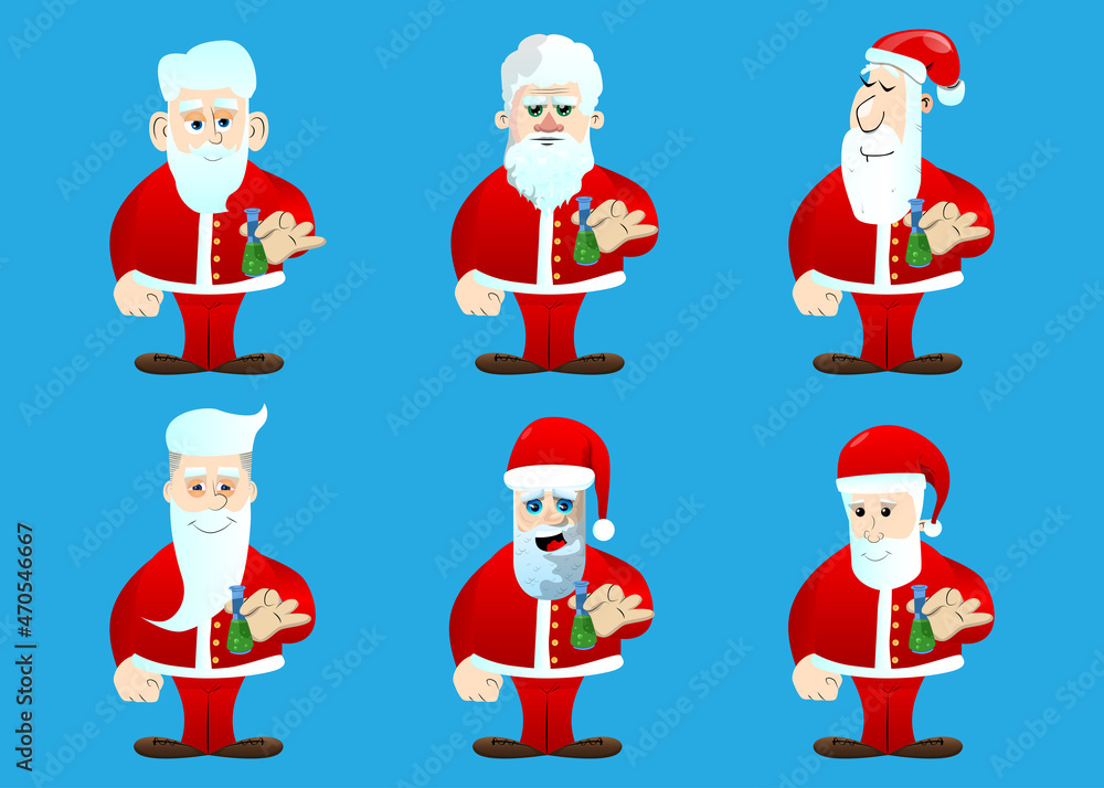 Santa Claus in his red clothes with white beard holding a test tube. Vector cartoon character illustration. Santa Claus in his red clothes with white beard holding a test tube. Vector cartoon character illustration.