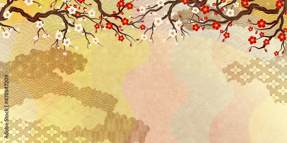 梅 和柄 年賀状 背景 Vektornyj Obekt Stock Adobe Stock