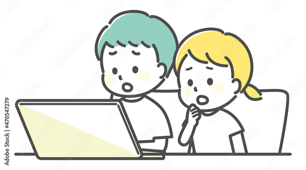 illustration of kids and pc