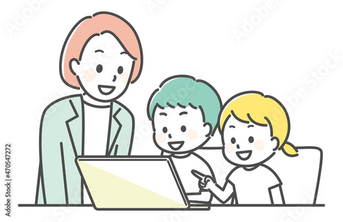 illustration of kids and pc