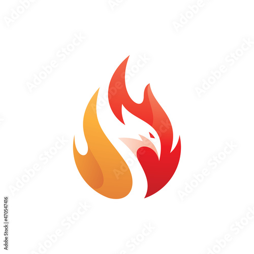 Modern colorful fireball and bird head vector. Phoenix fire flame logo icon