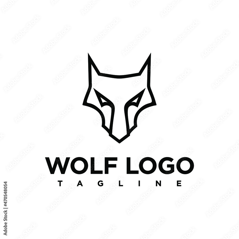 Black and white wolf head flat logo design Black and white wolf head flat logo design