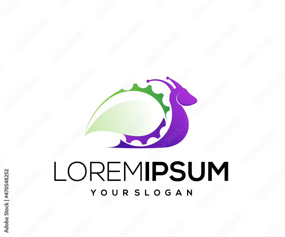 Modern gradient color snail leaf mascot logo vector