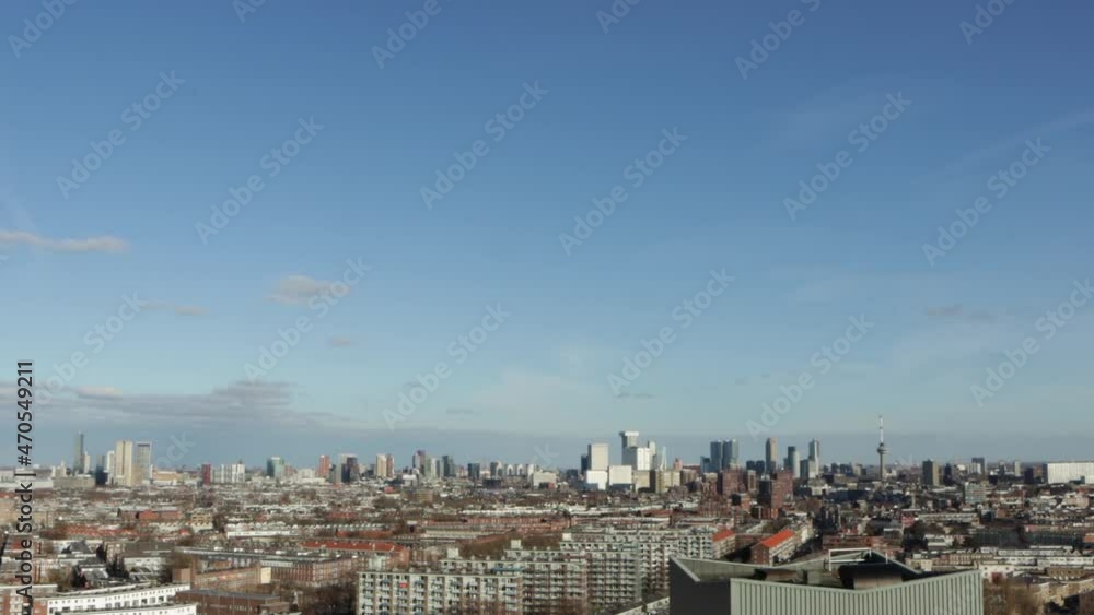 Wide shot of skyline of Rotterdam, the Netherlands on a sunny day Wide shot of skyline of Rotterdam, the Netherlands on a sunny day