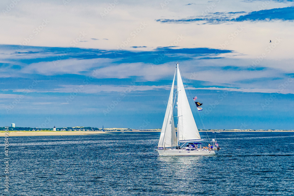 Obraz premium Provincetown, Cape Cod, Massachusetts, US - August 15, 2017 yacht and his crew looking for a whale