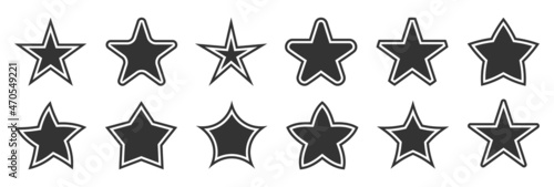 Stars black stamp sticker shape blank seal flat set. Simple forms for text designation product quality. Police order badge. Winner rating sticker print handicraft. Drawing stencil isolated on white