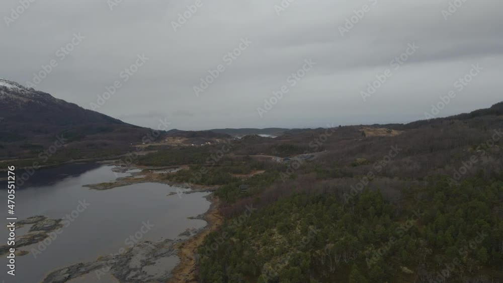 Remote town in the Arctic Circle, drone view of landscape, Scandinavia Remote town in the Arctic Circle, drone view of landscape, Scandinavia
