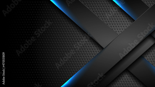 Futuristic black technology background with blue neon lines