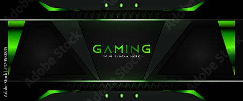 Futuristic light green gaming banner design with metal technology concept. Vector illustration for business corporate promotion, wallpaper, game header social media, live streaming background