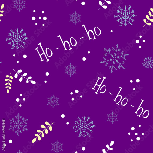 Christmas seamless pattern with snowflakes and lettering Ho-ho-ho. 