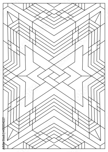Portrait coloring pages for adults. Abstract illustration in Line Art style. Diamonds geometric composition. Black and white patterns. EPS8 file. Coloring-#381