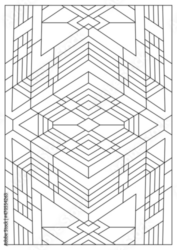 Portrait coloring pages for adults. Abstract illustration in Line Art style. Diamonds geometric composition. Black and white patterns. EPS8 file. Coloring-#380