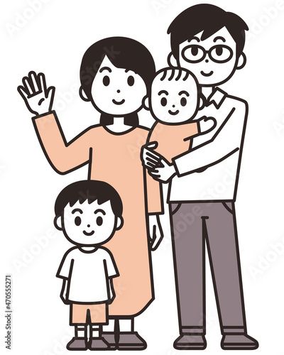 四人家族のイラスト素材　全身　赤ちゃん