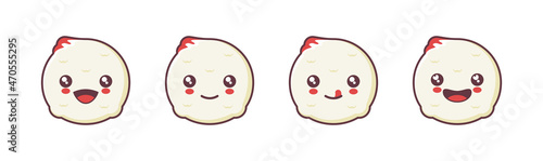 Rice ball cartoon illustration. traditional japanese food, with different facial expressions.