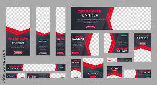 set of creative web banners of standard size with a place for photos. Business ad banner. Vertical, horizontal and square template.set of creative web banners of standard size with a place for photos.