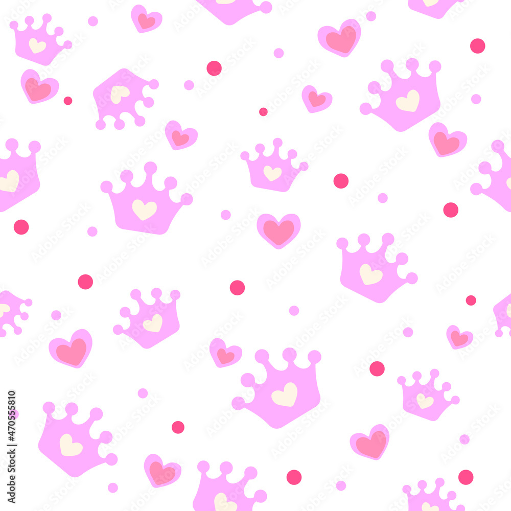 Crown pattern, pink color, childrens background, vector