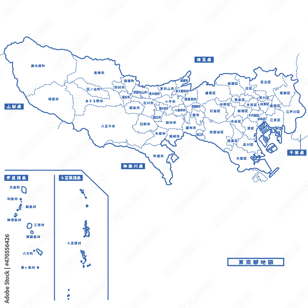 東京都地図 シンプル白地図 市区町村 Stock Vector Adobe Stock
