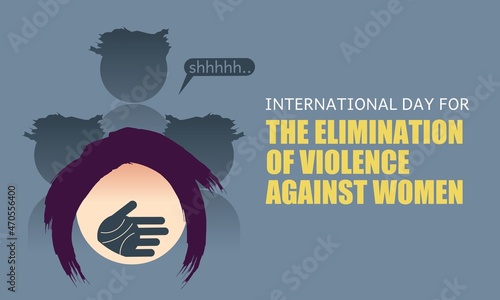 A woman with mouth covered by hand, vector illustration. Silencing criticism concept. International day for the elimination of violence against women.