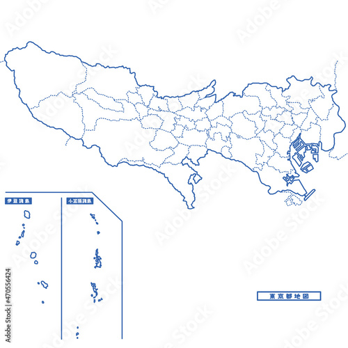 東京都地図 シンプル白地図 市区町村