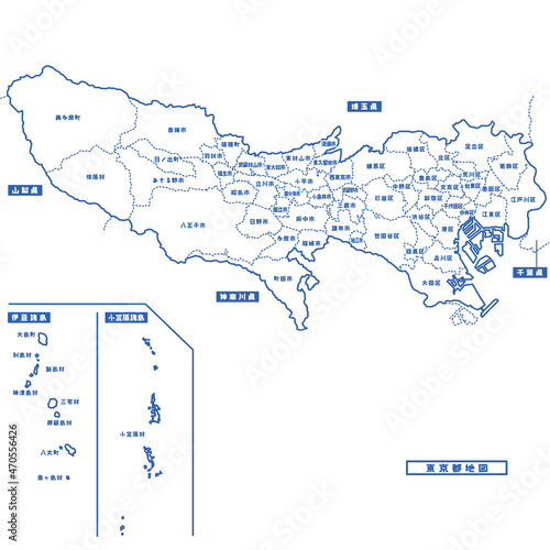東京都地図 シンプル白地図 市区町村