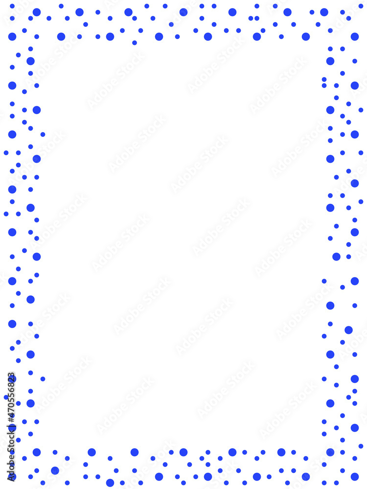 Frame with blue polka dots on a white background