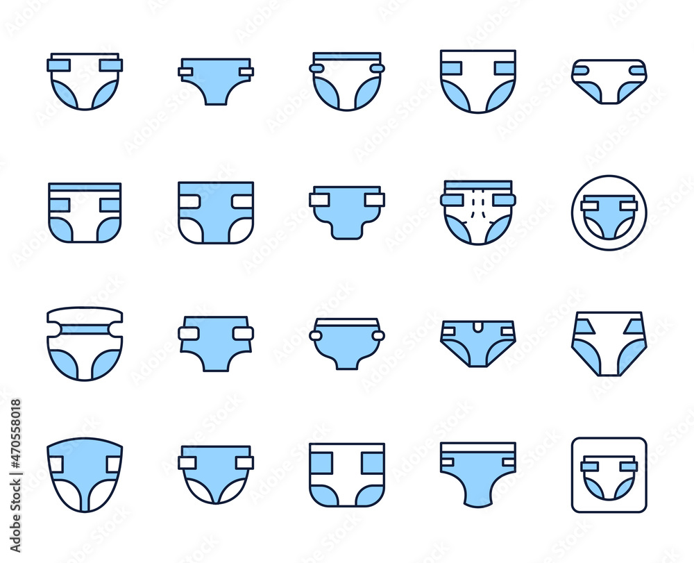 Diaper line icon set. Collection of high quality color outline logo for mobile concepts and web apps. People set in trendy flat style. Vector illustration on a white background Diaper line icon set. Collection of high quality color outline logo for mobile concepts and web apps. People set in trendy flat style. Vector illustration on a white background