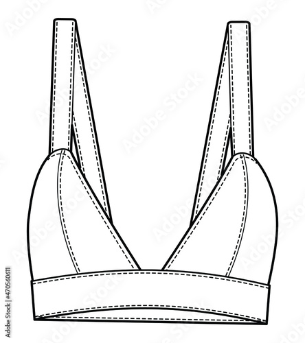 Womens denim bralette flat sketch vector illustration photo