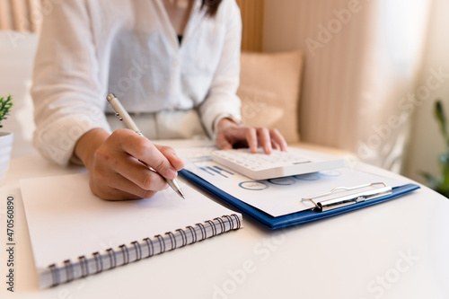 Business woman taking notes at office workplace  Business job offer  financial success  certified public accountant concept.