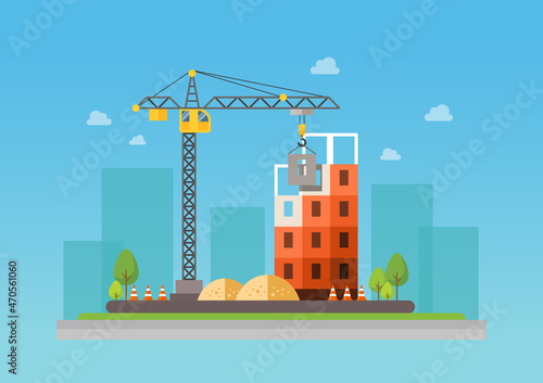 Construction site illustration. Building under construction