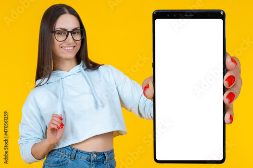 Happy woman with phone. Big...