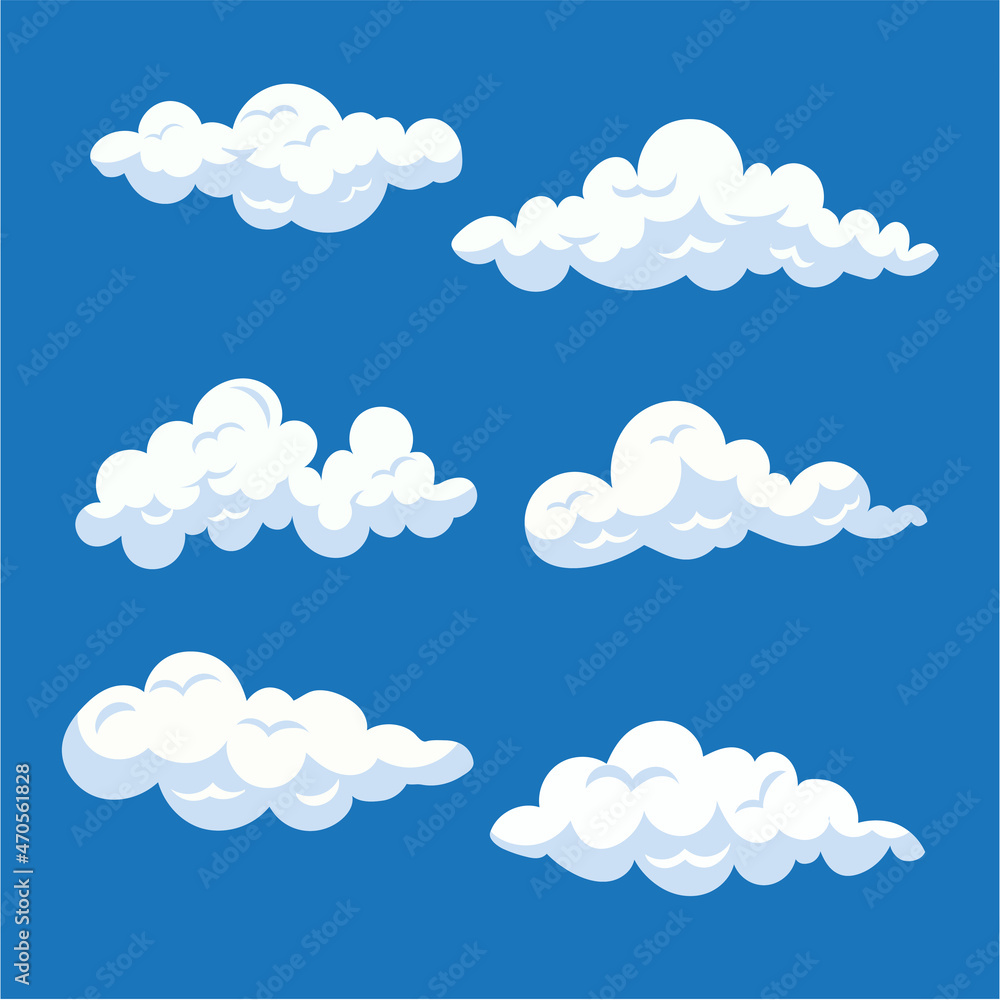 Cartoon Clouds Set vector cloud isolated on blue sky