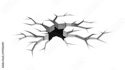 Fractures on land surface. Black faults on ground, disaster or drought crevices vector illustration