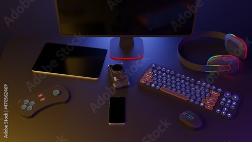RGB lights backlit tech devices on the table