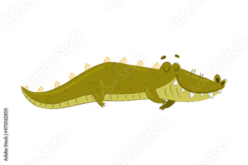 Cute Crocodile Character with Closed Eyes Sleeping Vector Illustration