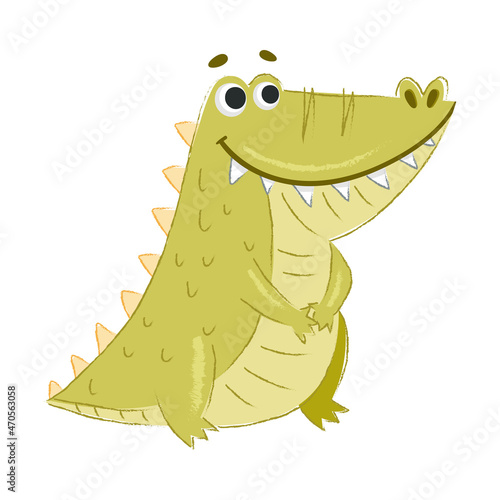 Cute Crocodile Character Sitting and Smiling Vector Illustration
