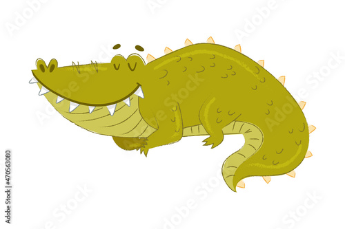 Cute Crocodile Character Cuddling and Sleeping Vector Illustration