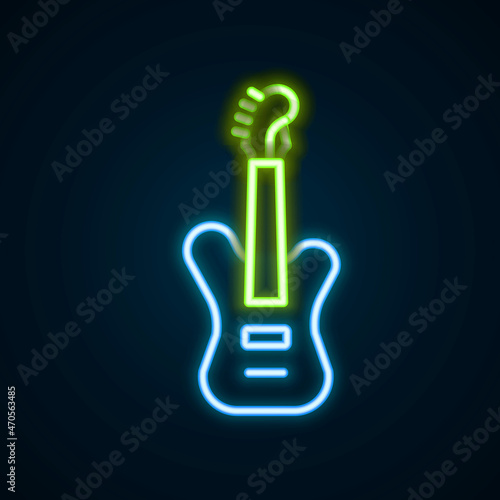 Glowing neon line Electric bass guitar icon isolated on black background. Colorful outline concept. Vector